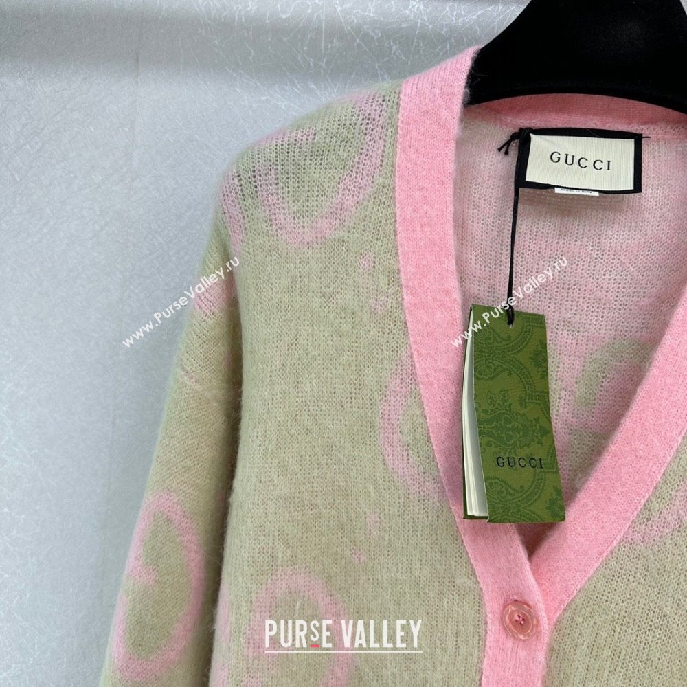 Gucci light green and pink Reversible GG mohair cardigan 635160 2023 (qiqi-231206-03)