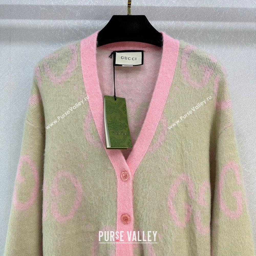 Gucci light green and pink Reversible GG mohair cardigan 635160 2023 (qiqi-231206-03)
