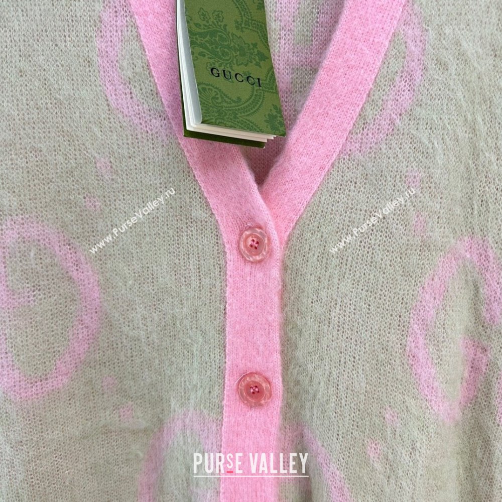 Gucci light green and pink Reversible GG mohair cardigan 635160 2023 (qiqi-231206-03)