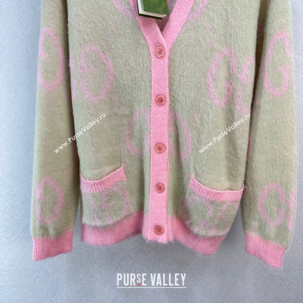 Gucci light green and pink Reversible GG mohair cardigan 635160 2023 (qiqi-231206-03)