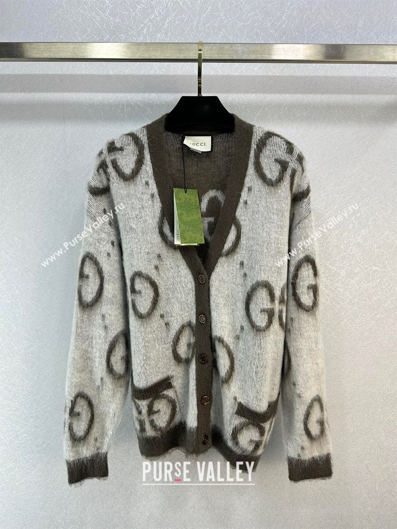gucci cream and dark grey Reversible GG mohair cardigan 635160 2023 (qiqi-231206-02)