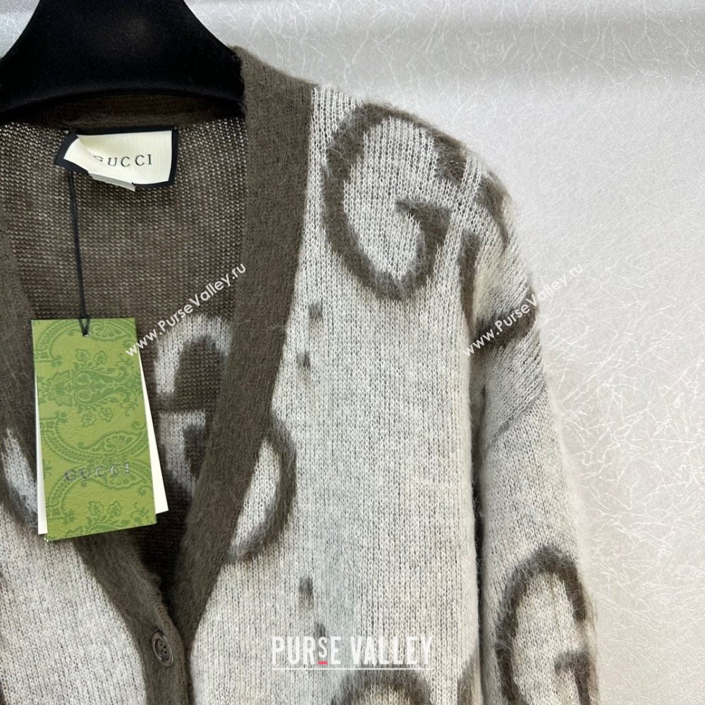 gucci cream and dark grey Reversible GG mohair cardigan 635160 2023 (qiqi-231206-02)