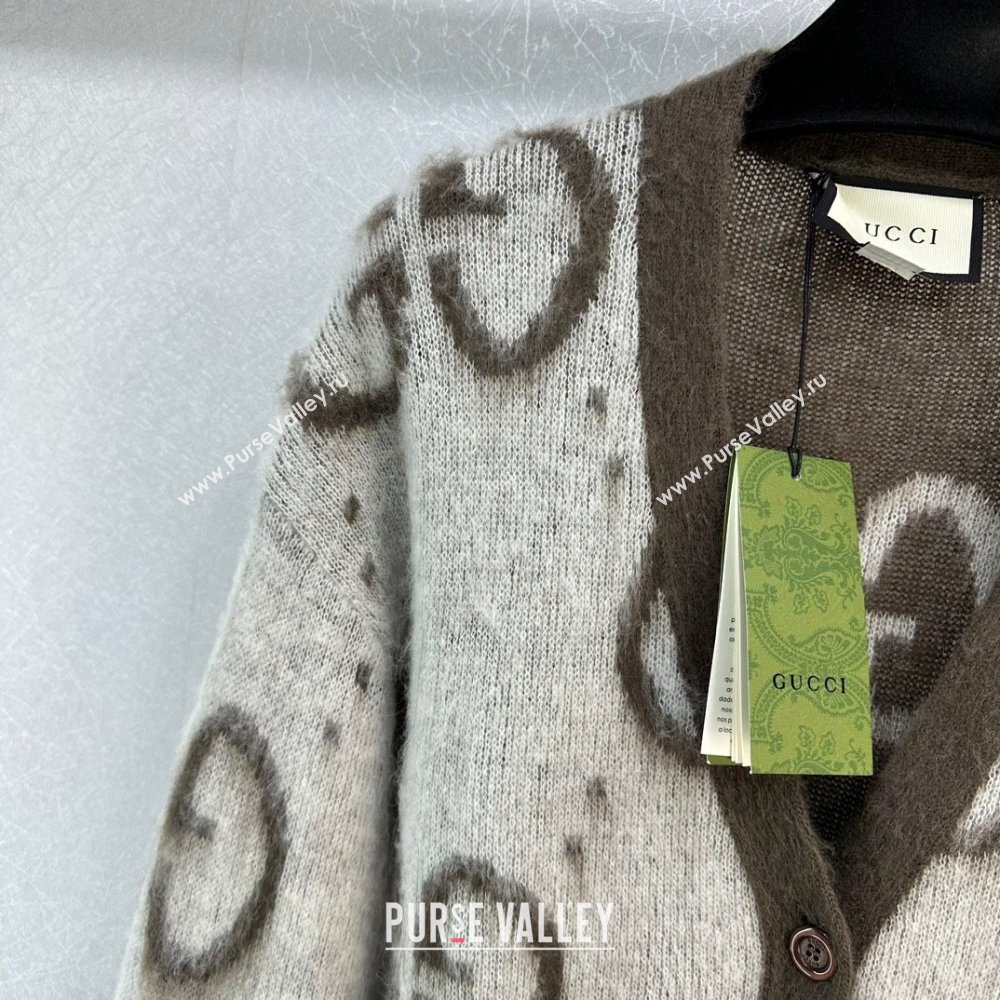 gucci cream and dark grey Reversible GG mohair cardigan 635160 2023 (qiqi-231206-02)