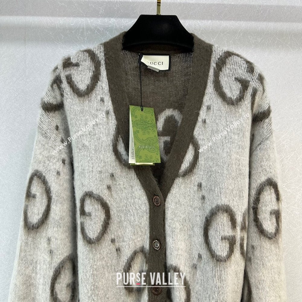 gucci cream and dark grey Reversible GG mohair cardigan 635160 2023 (qiqi-231206-02)