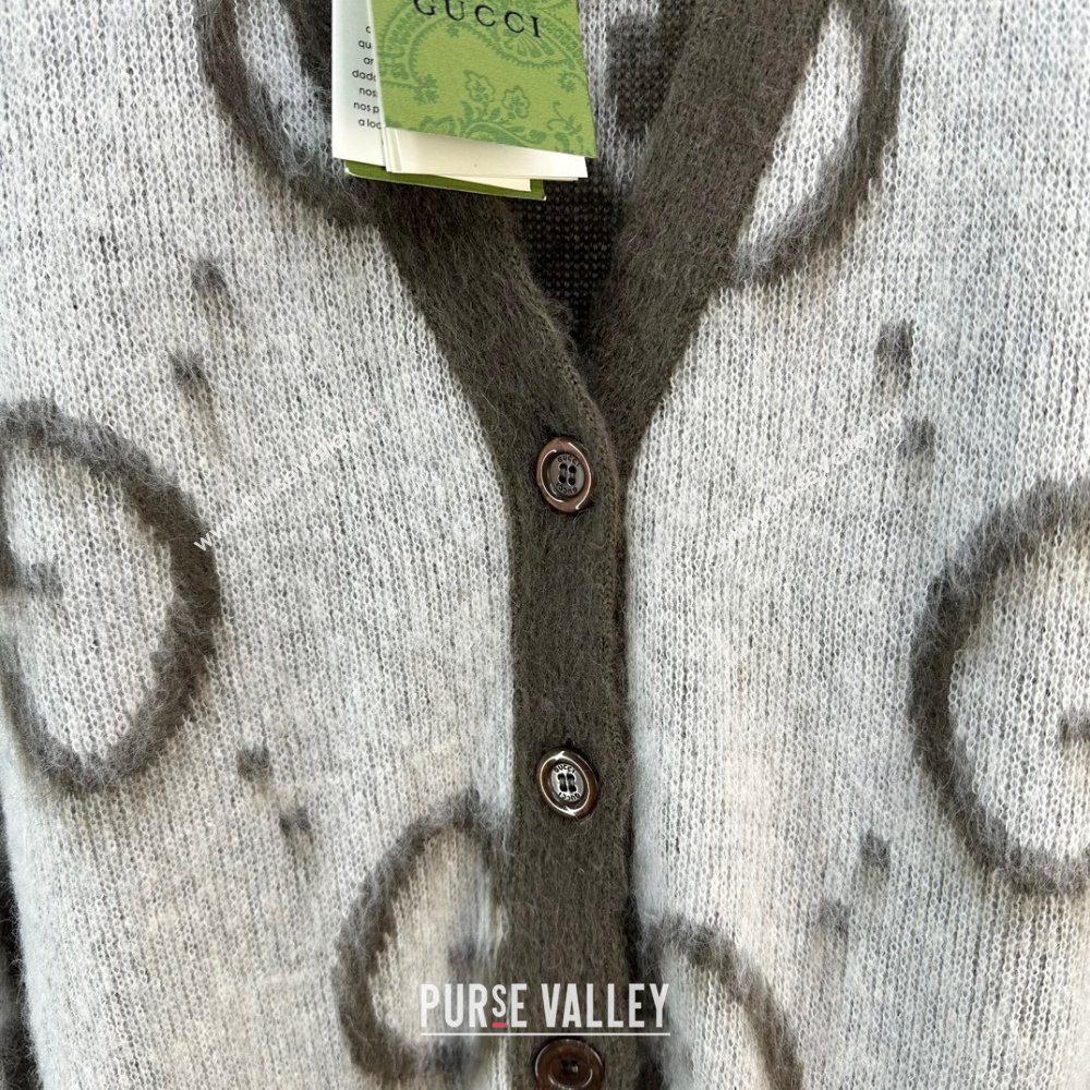 gucci cream and dark grey Reversible GG mohair cardigan 635160 2023 (qiqi-231206-02)
