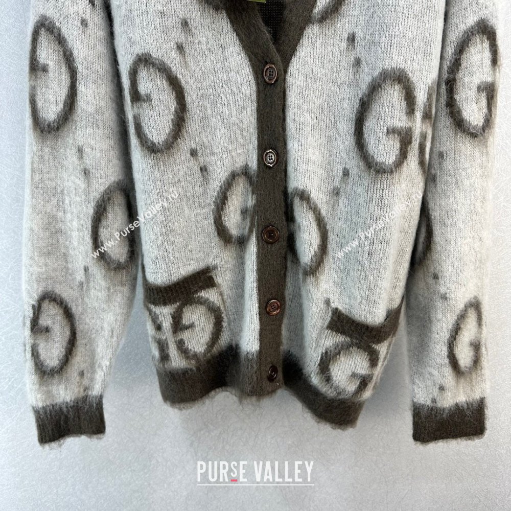 gucci cream and dark grey Reversible GG mohair cardigan 635160 2023 (qiqi-231206-02)