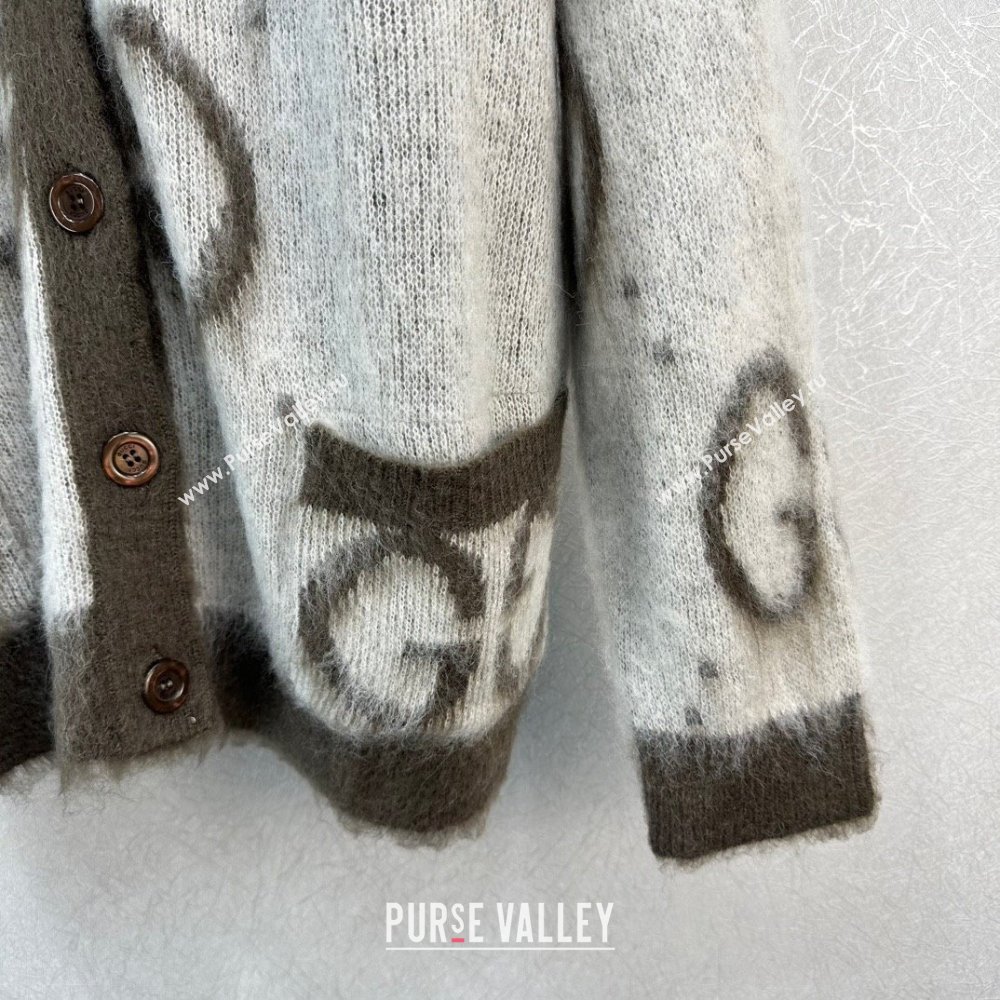 gucci cream and dark grey Reversible GG mohair cardigan 635160 2023 (qiqi-231206-02)