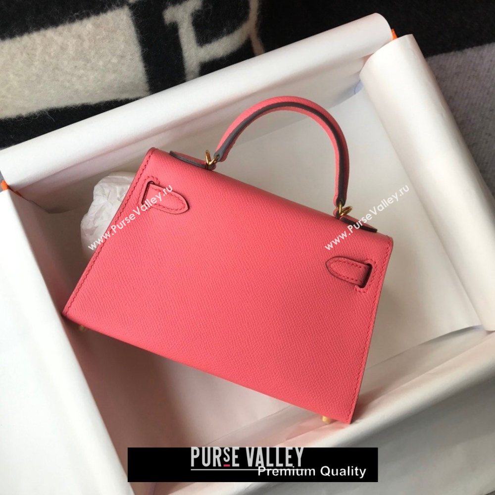 Hermes Mini Kelly II Handbag epsom leather with Gold Hardware half handmade rosy (fuli-8691)