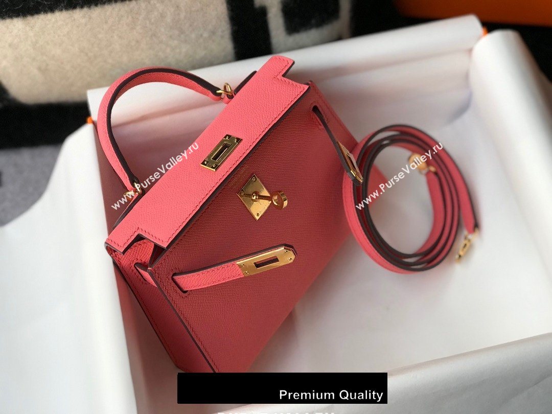 Hermes Mini Kelly II Handbag epsom leather with Gold Hardware half handmade rosy (fuli-8691)