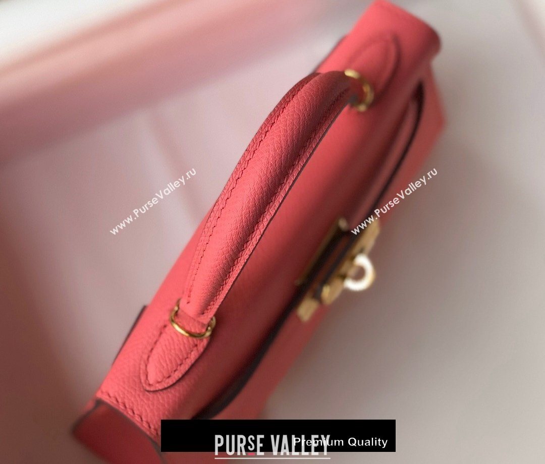 Hermes Mini Kelly II Handbag epsom leather with Gold Hardware half handmade rosy (fuli-8691)