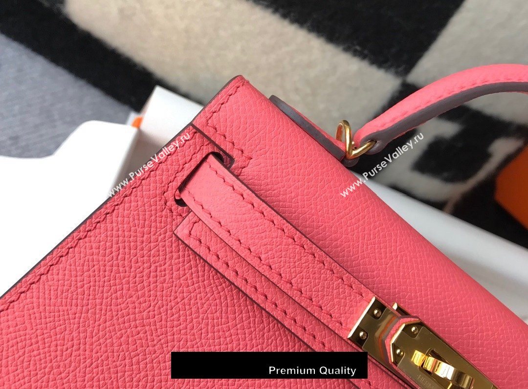 Hermes Mini Kelly II Handbag epsom leather with Gold Hardware half handmade rosy (fuli-8691)