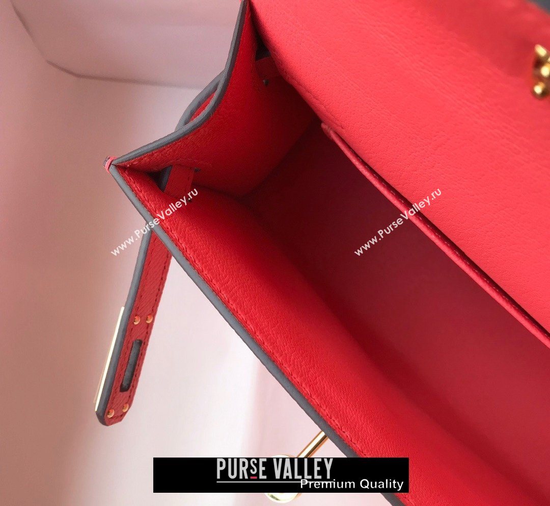 Hermes Mini Kelly II Handbag epsom leather with Gold Hardware half handmade rosy (fuli-8691)