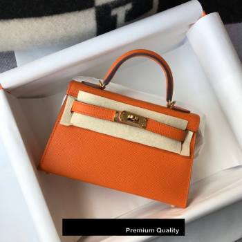 Hermes Mini Kelly II Handbag epsom leather with Gold Hardware half handmade orange (fuli-8793)