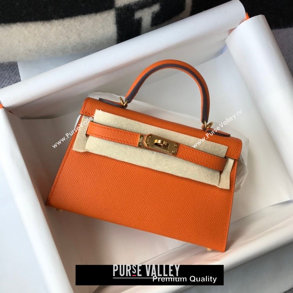 Hermes Mini Kelly II Handbag epsom leather with Gold Hardware half handmade orange (fuli-8793)