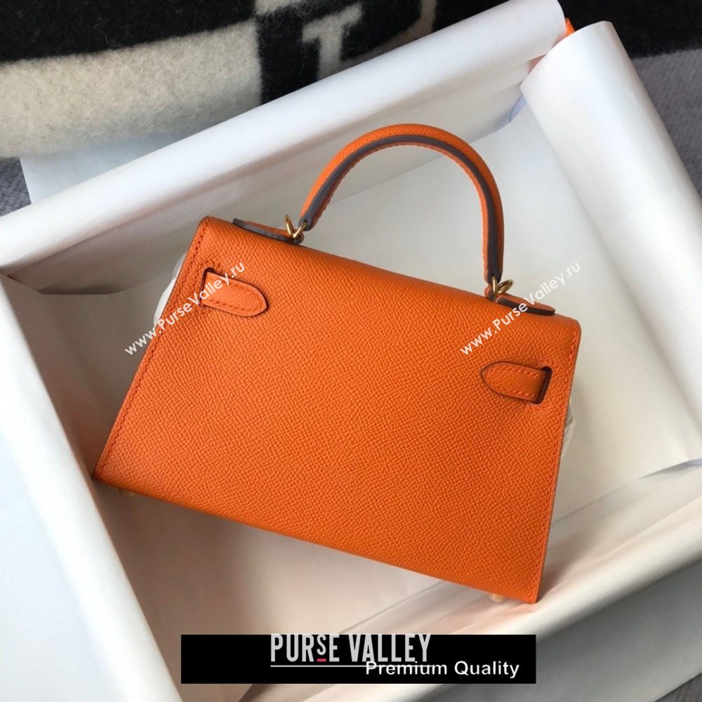 Hermes Mini Kelly II Handbag epsom leather with Gold Hardware half handmade orange (fuli-8793)