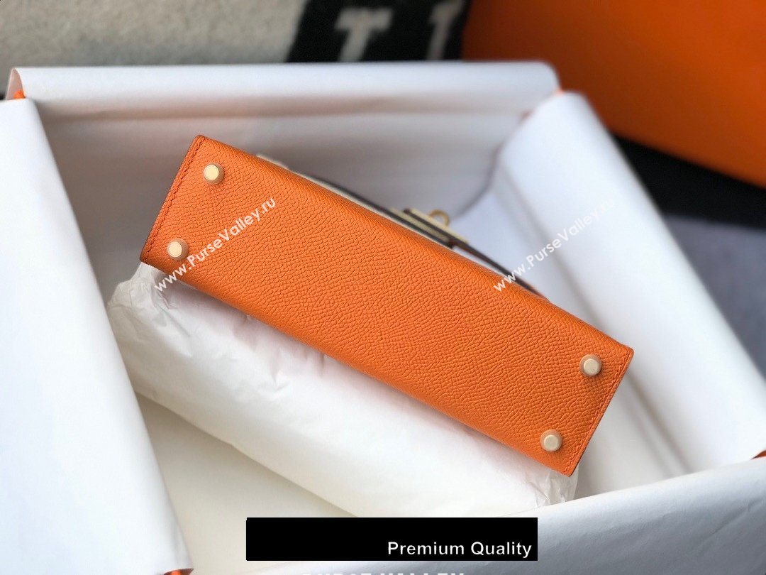 Hermes Mini Kelly II Handbag epsom leather with Gold Hardware half handmade orange (fuli-8793)