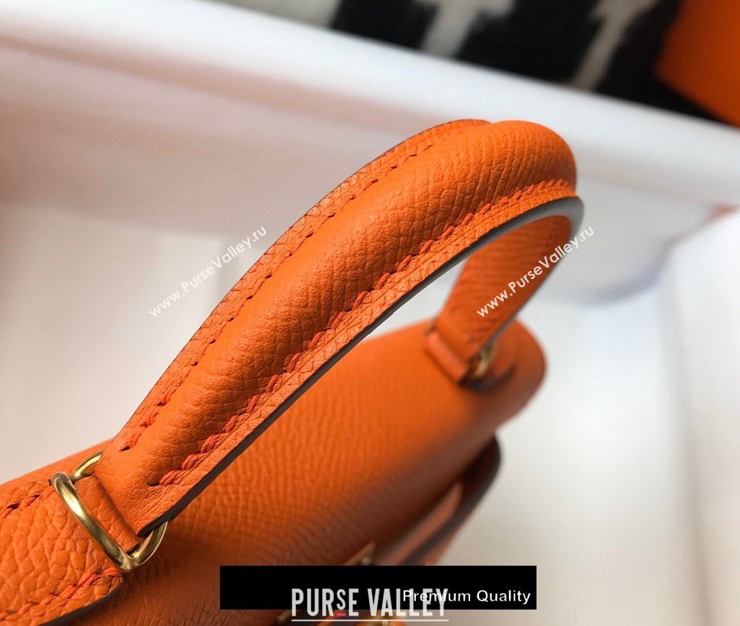 Hermes Mini Kelly II Handbag epsom leather with Gold Hardware half handmade orange (fuli-8793)