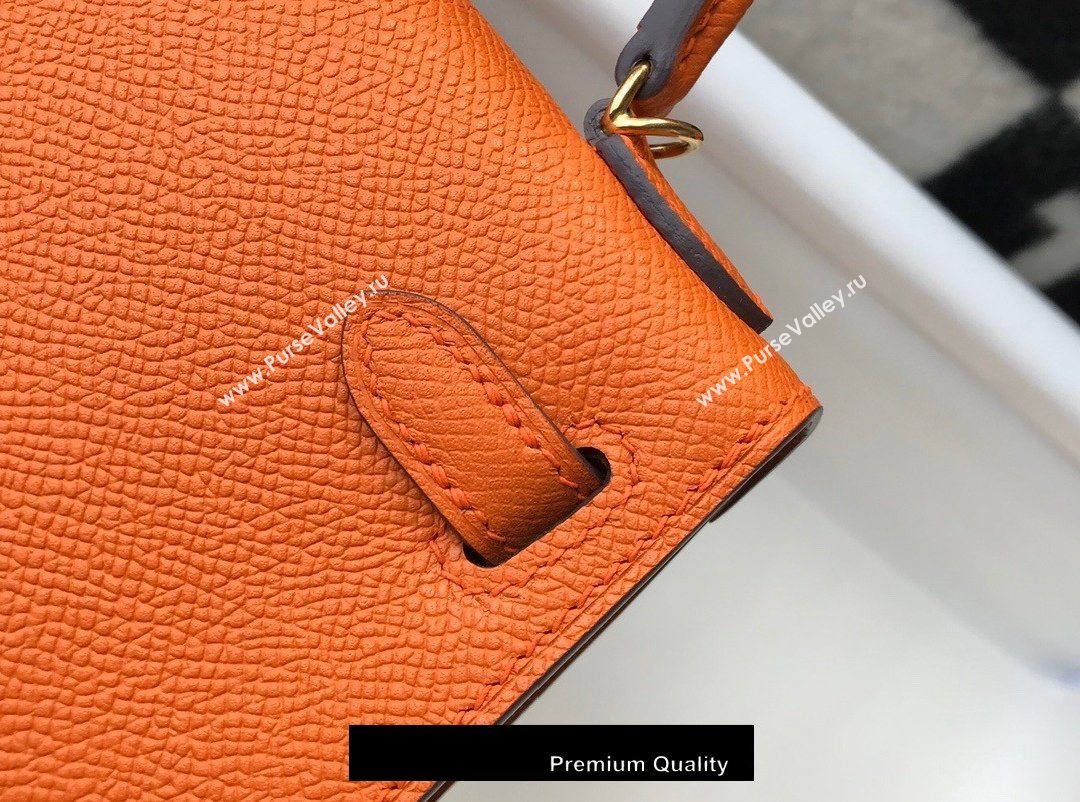 Hermes Mini Kelly II Handbag epsom leather with Gold Hardware half handmade orange (fuli-8793)