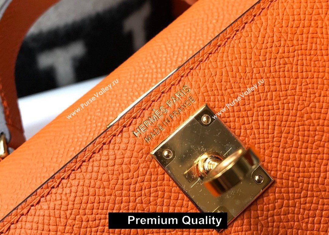 Hermes Mini Kelly II Handbag epsom leather with Gold Hardware half handmade orange (fuli-8793)