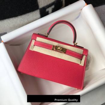 Hermes Mini Kelly II Handbag epsom leather with Gold Hardware half handmade rouge (fuli-9710)