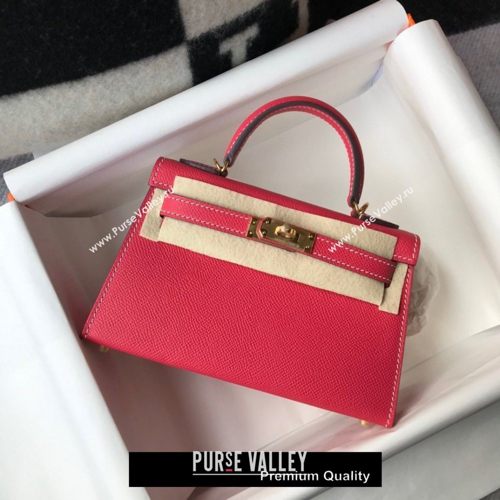 Hermes Mini Kelly II Handbag epsom leather with Gold Hardware half handmade rouge (fuli-9710)