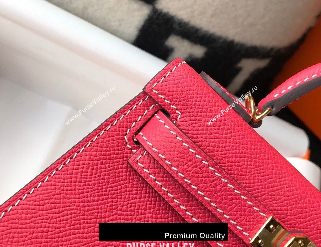 Hermes Mini Kelly II Handbag epsom leather with Gold Hardware half handmade rouge (fuli-9710)