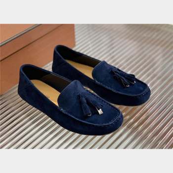 Loro Piana Dot Sole Loafers in Suede Goatskin navy blue 2022 (shouxiu-231025-04)