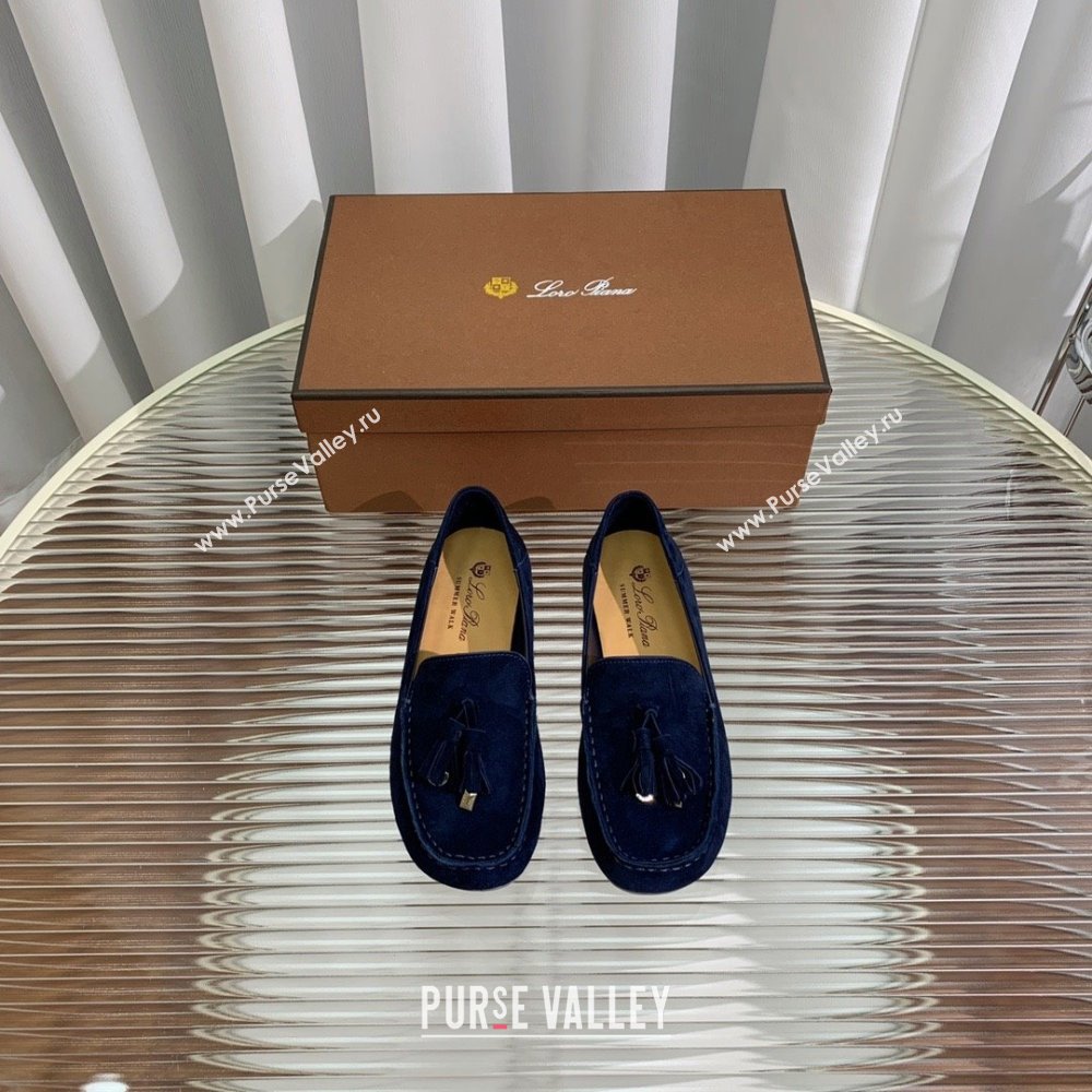 Loro Piana Dot Sole Loafers in Suede Goatskin navy blue 2022 (shouxiu-231025-04)