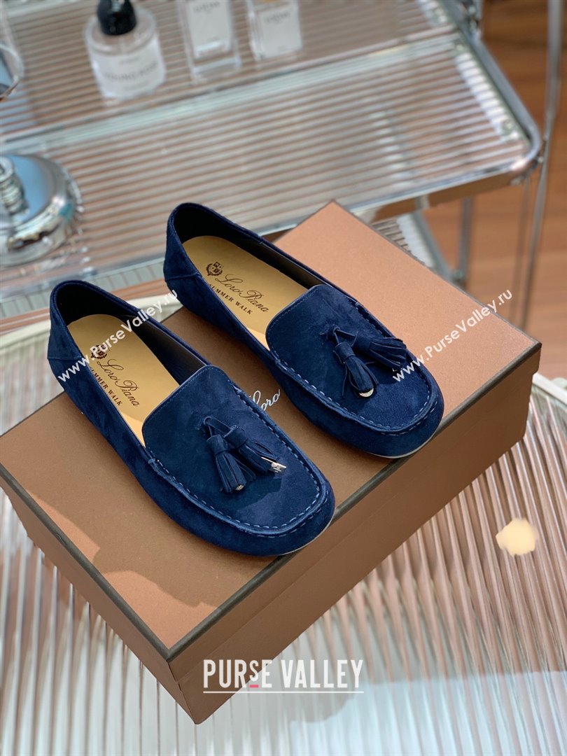 Loro Piana Dot Sole Loafers in Suede Goatskin navy blue 2022 (shouxiu-231025-04)