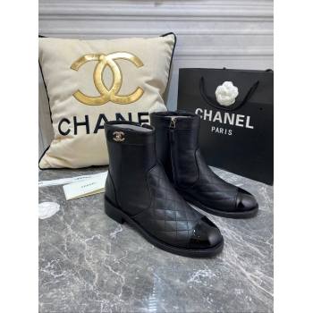 Chanel CC Logo sheepskin Ankle Boots Black 2020 (nono-201030-3)