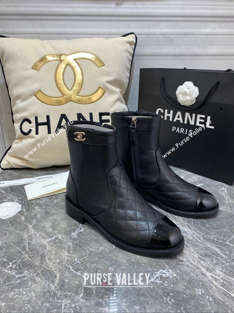 Chanel CC Logo sheepskin Ankle Boots Black 2020 (nono-201030-3)