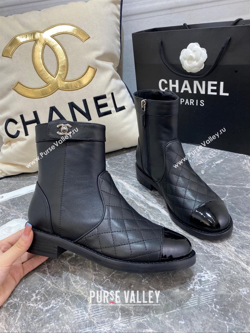Chanel CC Logo sheepskin Ankle Boots Black 2020 (nono-201030-3)