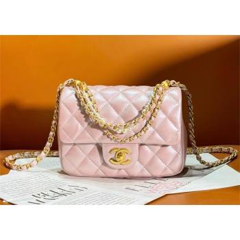 chanel Shiny Lambskin, Imitation Pearls & Gold-Tone Metal Mini Flap Bag PINK AS4385 2024 (jiyuan-240312-03)