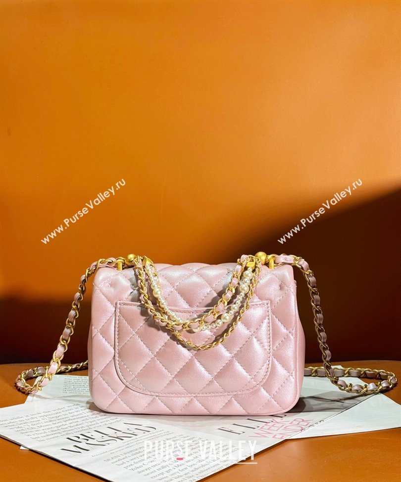 chanel Shiny Lambskin, Imitation Pearls & Gold-Tone Metal Mini Flap Bag PINK AS4385 2024 (jiyuan-240312-03)