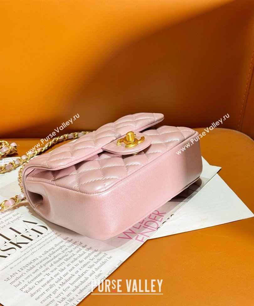 chanel Shiny Lambskin, Imitation Pearls & Gold-Tone Metal Mini Flap Bag PINK AS4385 2024 (jiyuan-240312-03)