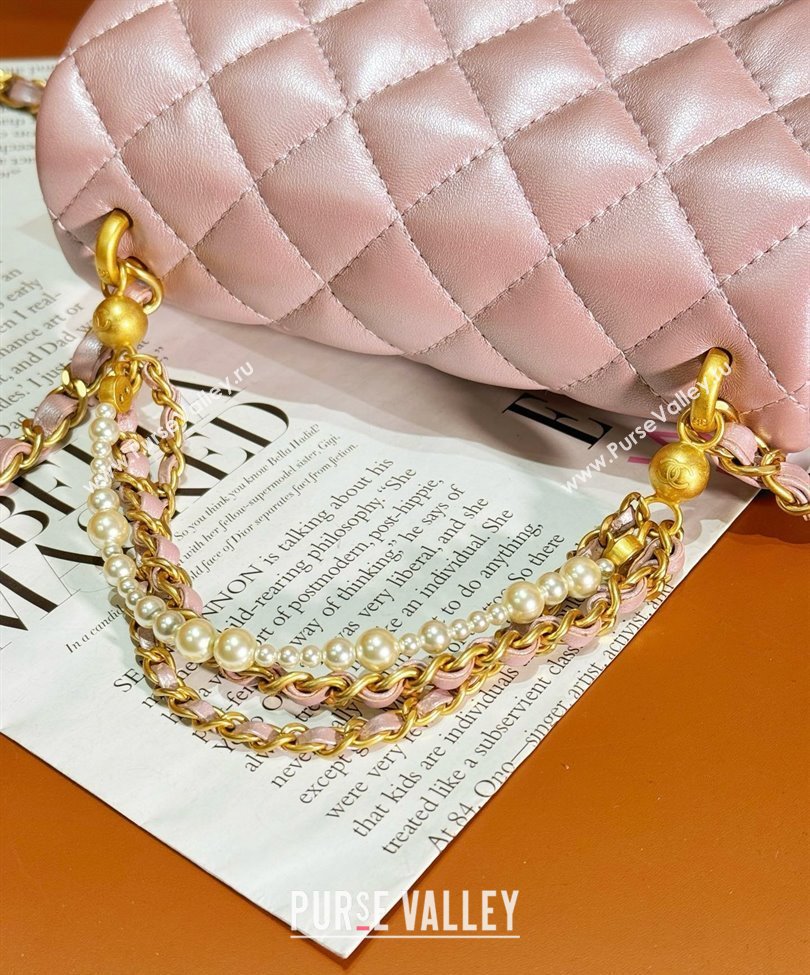 chanel Shiny Lambskin, Imitation Pearls & Gold-Tone Metal Mini Flap Bag PINK AS4385 2024 (jiyuan-240312-03)