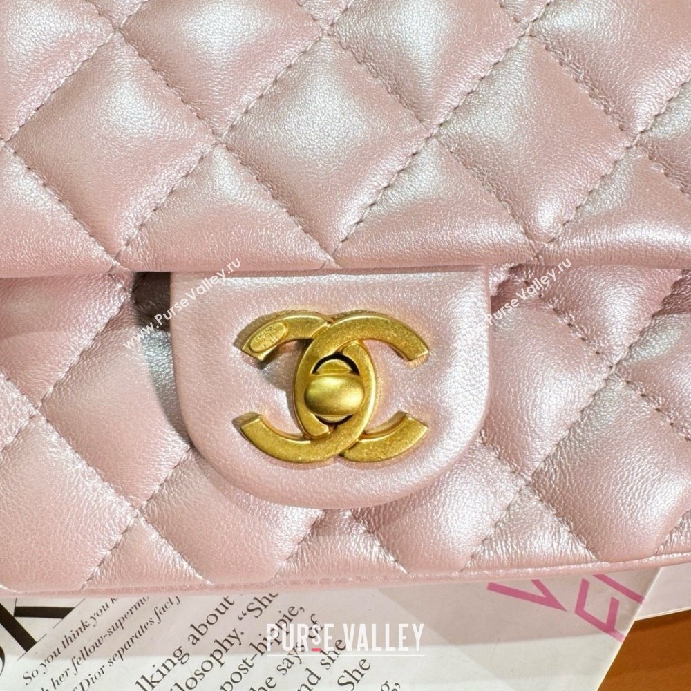 chanel Shiny Lambskin, Imitation Pearls & Gold-Tone Metal Mini Flap Bag PINK AS4385 2024 (jiyuan-240312-03)