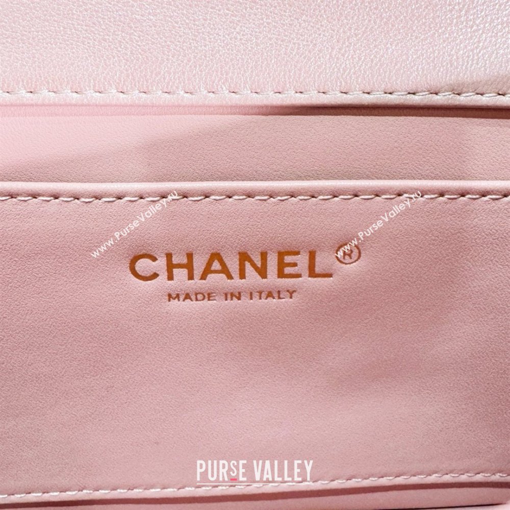 chanel Shiny Lambskin, Imitation Pearls & Gold-Tone Metal Mini Flap Bag PINK AS4385 2024 (jiyuan-240312-03)