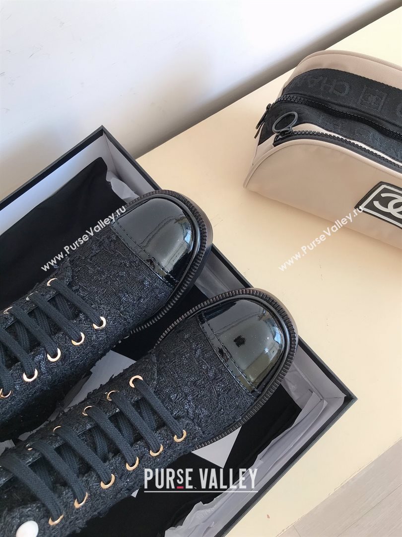 Chanel CC Logo lace up tweed Ankle Boots black 2020 (nono-201030-5)