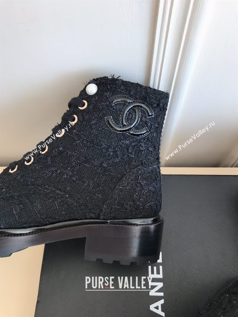 Chanel CC Logo lace up tweed Ankle Boots black 2020 (nono-201030-5)