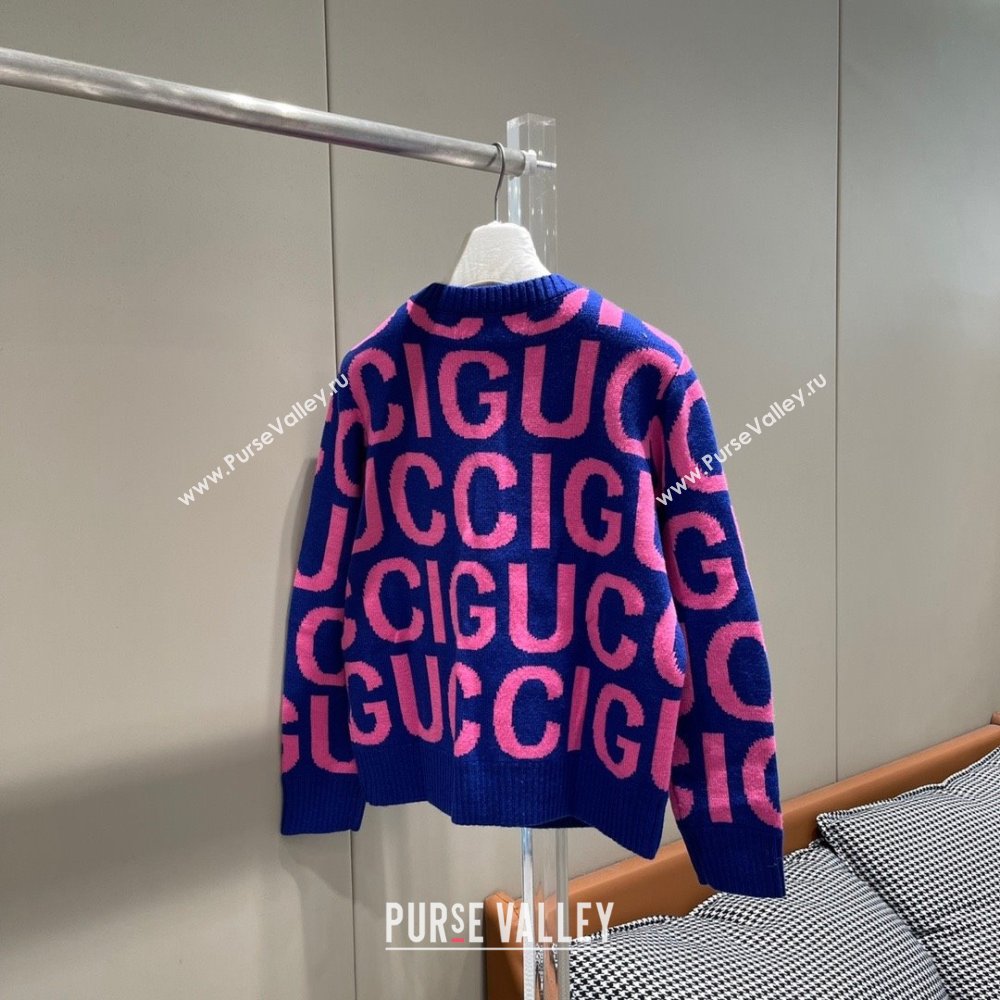gucci blue and pink Wool sweater with Gucci intarsia 763672 2023 (qiqi-231206-05)