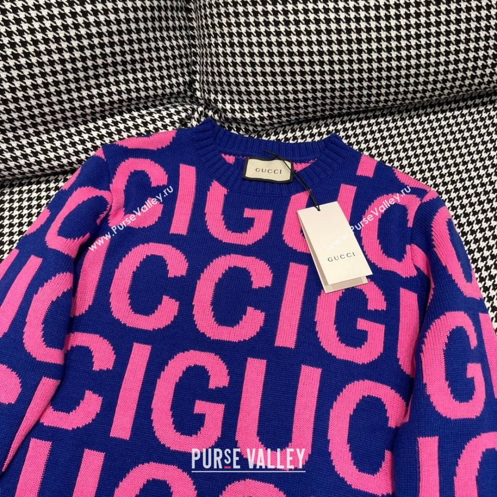 gucci blue and pink Wool sweater with Gucci intarsia 763672 2023 (qiqi-231206-05)