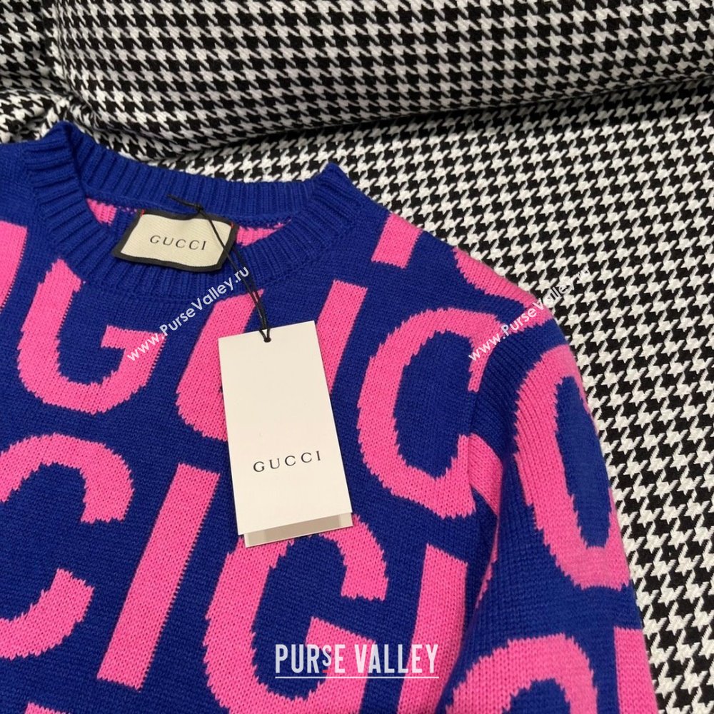 gucci blue and pink Wool sweater with Gucci intarsia 763672 2023 (qiqi-231206-05)