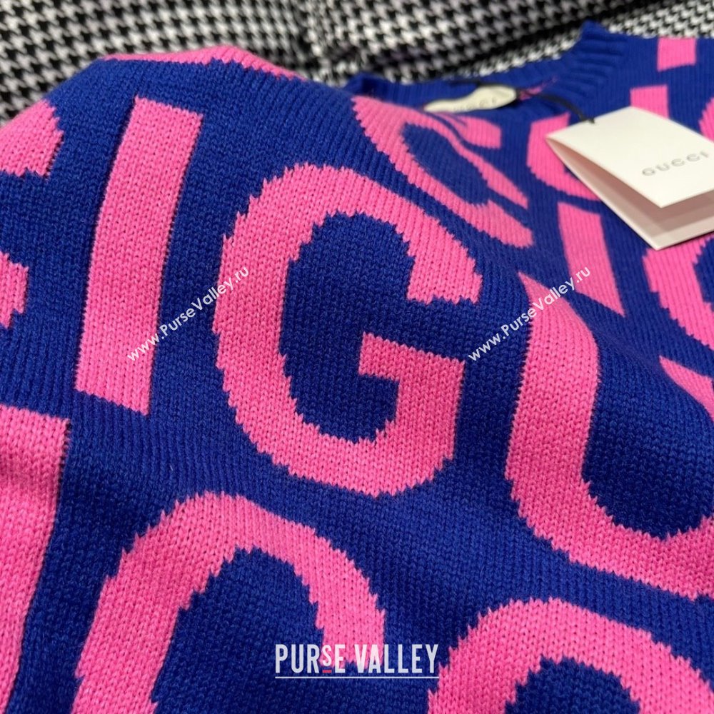gucci blue and pink Wool sweater with Gucci intarsia 763672 2023 (qiqi-231206-05)