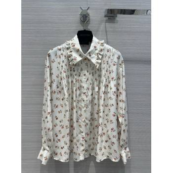 LOUIS VUITTON Floral Print Ruffle Collar Shirt 2024 (qiqi-240321-11)