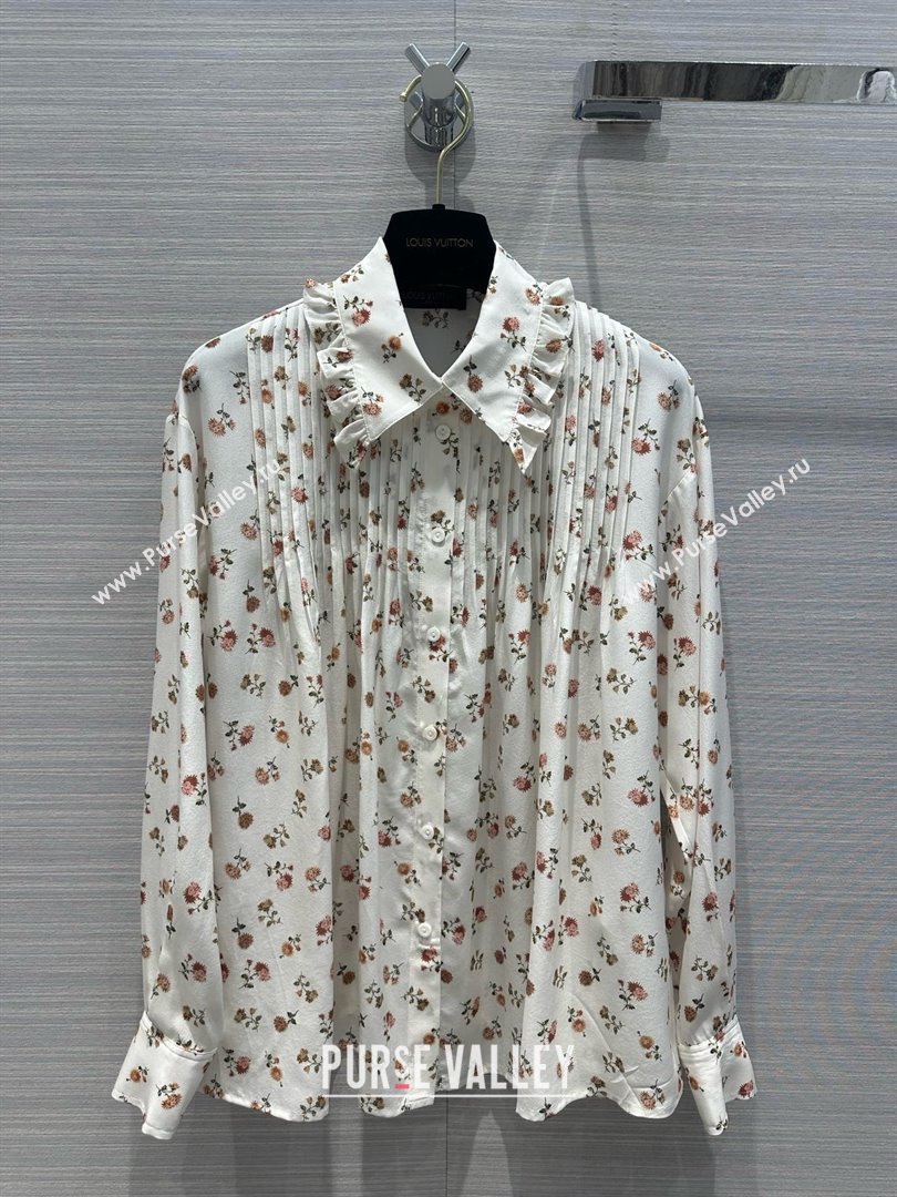 LOUIS VUITTON Floral Print Ruffle Collar Shirt 2024 (qiqi-240321-11)