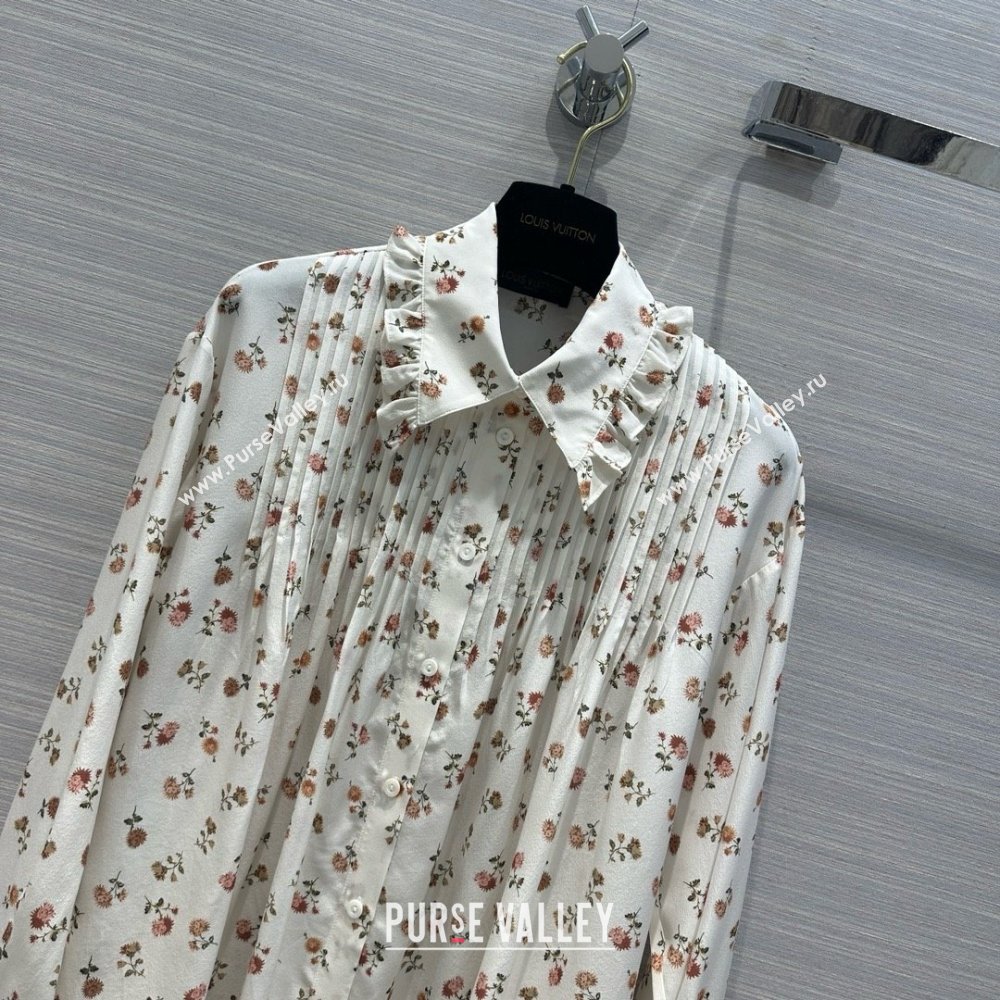 LOUIS VUITTON Floral Print Ruffle Collar Shirt 2024 (qiqi-240321-11)