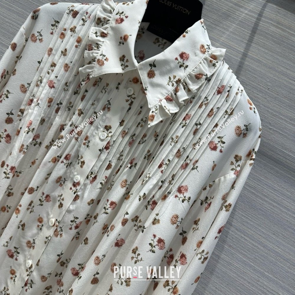 LOUIS VUITTON Floral Print Ruffle Collar Shirt 2024 (qiqi-240321-11)