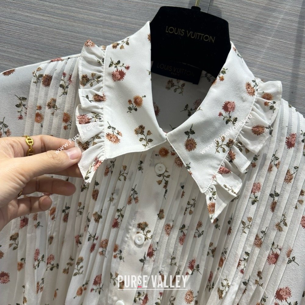 LOUIS VUITTON Floral Print Ruffle Collar Shirt 2024 (qiqi-240321-11)