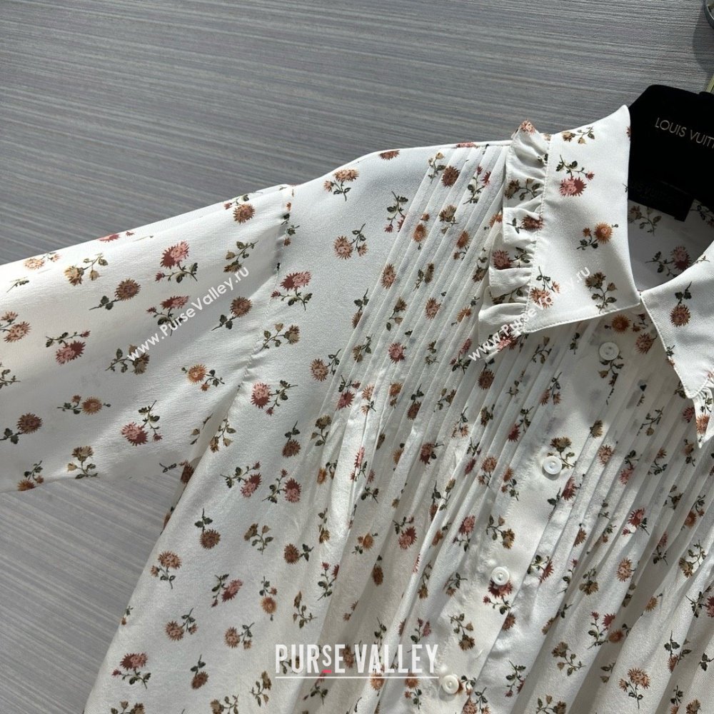 LOUIS VUITTON Floral Print Ruffle Collar Shirt 2024 (qiqi-240321-11)